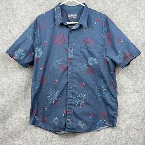 American Rag Blue Fireworks Button-Up Shirt XL 100% Cotton Mens Short Sleeve